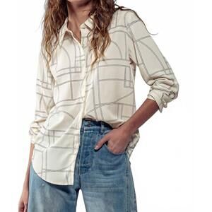 NEW URBAN DAIZY chloe's geo print button-down shirt in beige